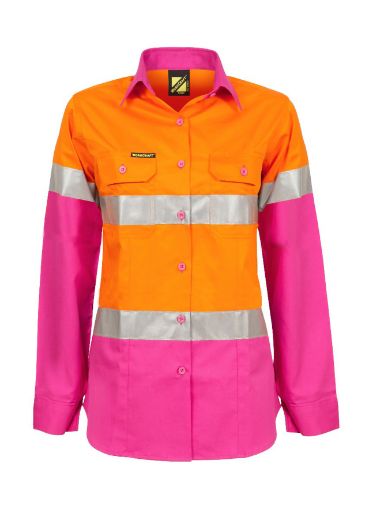 Picture of WorkCraft LADIES LIGHTWEIGHT HI VIS LONG SLEEVE VENTED REFLECTIVE COTTON DRILL SHIRT